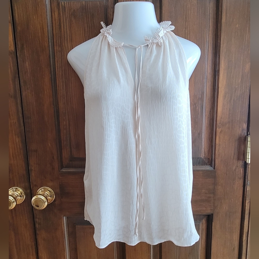 Max Studio Cream Halter Blouse Sz S P2P 18.5 L 24
